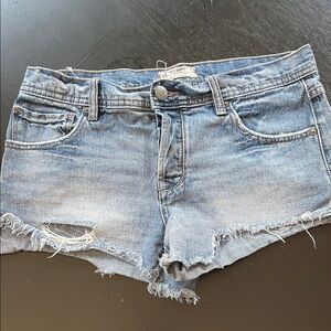 Free People Distressed Blue Jean Shorts